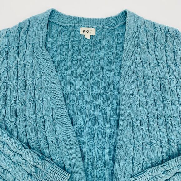 POL | vintage style Women's Blue Cable Knit oversized cardigan Sweater | large - Picture 2 of 6